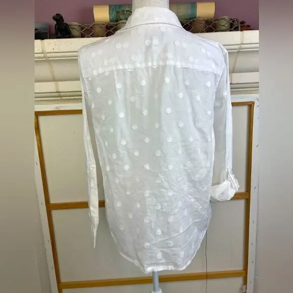 Chicos White Polka Dot embroidered on white background Button-Up Shirt (2) - Picture 3 of 13